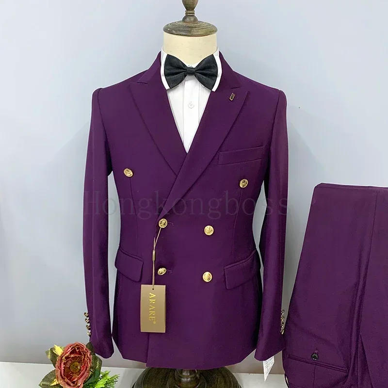 Description Picture 5 of item2024 Formal Business 2 Pieces Mens Suit Brown Tuxedos Double-breasted  Metal Jacket for Wedding Groom(Blazer+Pants)