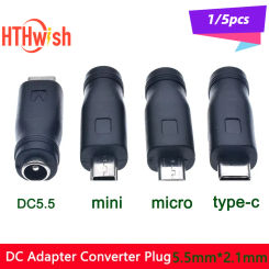 1/5pcs DC5.5*2.1mm Adapter Converter Plug Female to MICRO MINI USB Type-c Male Adapter DC Power Supply Adapter Connector Plug
