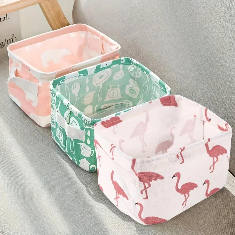 Description Picture 3 of item1pc Cotton Linen Fabric Waterproof Desktop Sundries Basket Storage Box Cosmetic Toy Organizer Underwear Socks Clothes Storagebag