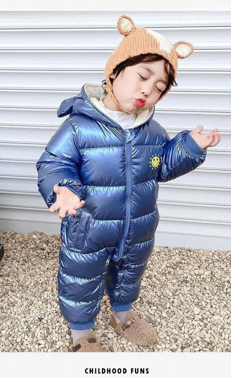 Description Picture 4 of item2025 overalls baby clothes Winter velvet Newborn Infant Boy Girl Warm Thick Romper Jumpsuit Hooded Snowsuit coat kids clothing