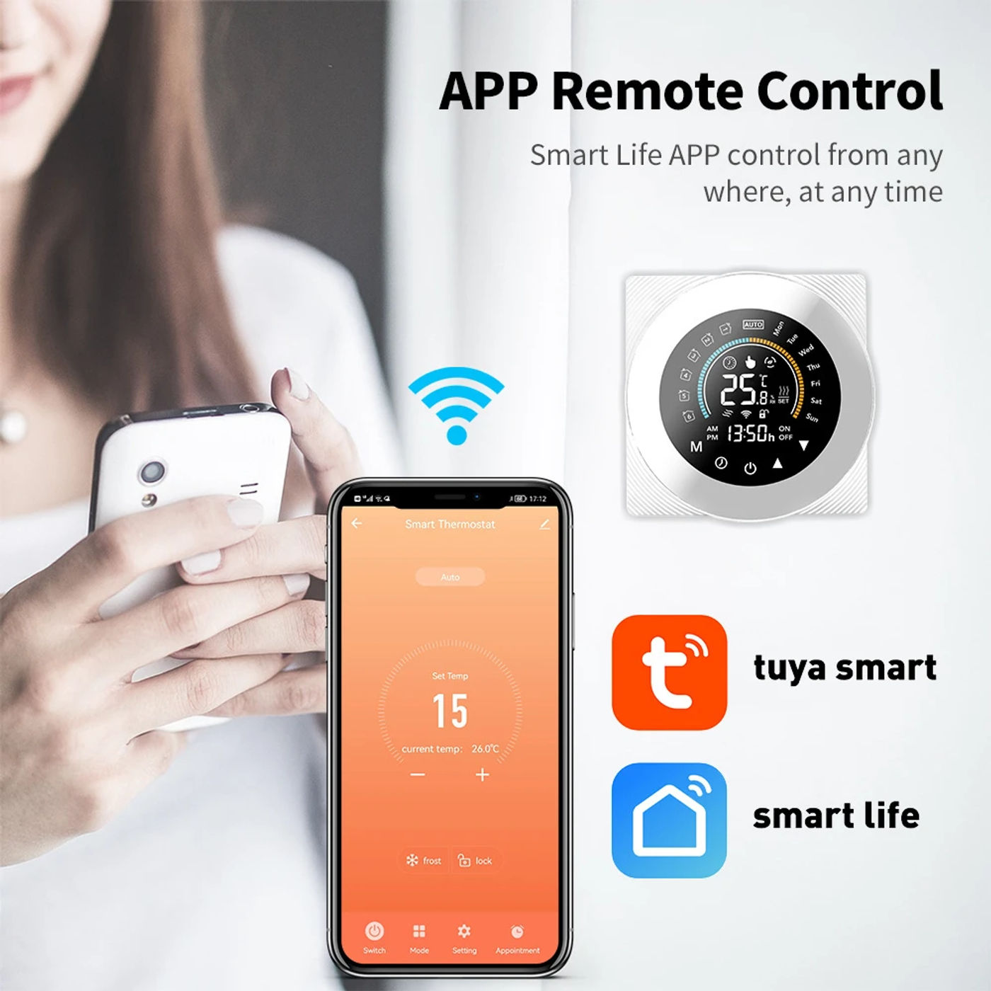 Description Picture 3 of itemTuya WiFi Temperature Control Electric Floor Heating Water/Gas Boiler Smart Thermostat LCD Digital Touch for Google Home Alexa