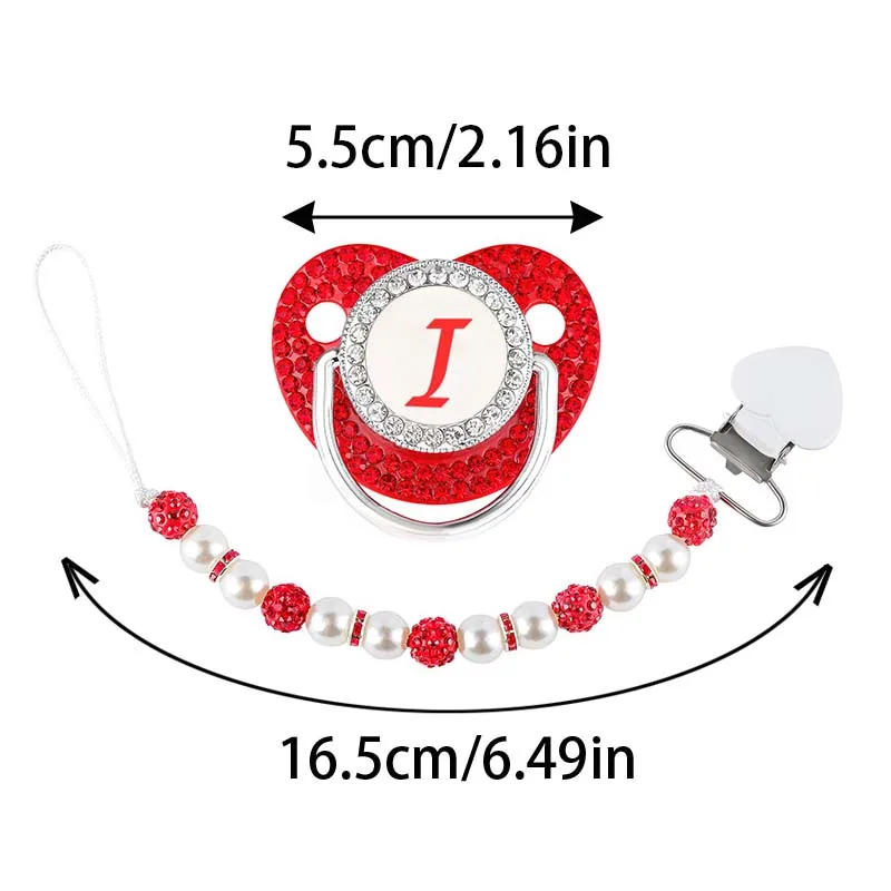 Description Picture 2 of itemRed Pacifier Newborn Dummy Luxury Pearls Clip Chain Set Letters Infant Soother Baby Shower Gift Silicone Toddler Teether