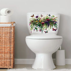 1pc Beautiful Flowers and Leaves Wall Stickers Toilet Stickers Bathroom Decoration Self-Adhesive Waterproof Stickers