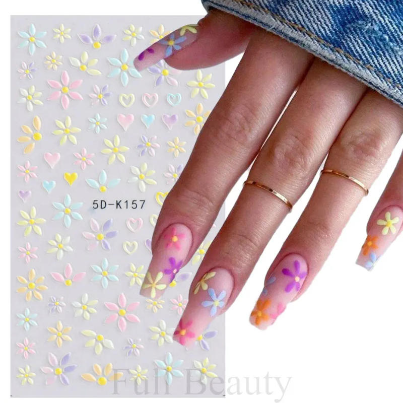 Description Picture 5 of item5D Nail Stickers Flowers Heart 3D Embossed Nail Art Decals Cute Bear Rabbit Sliders Decorations Manicure Accessories TR5D-K157