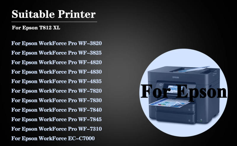 Description Picture 3 of itemT812XL T812 Refillable Ink Cartridge 812XL With Chip For Epson WF-3820 WF-3825 WF-4830 WF-4835 WF-7840 WF-7820 EC-C7000 Printer