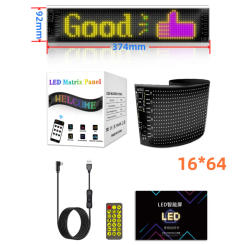 16*64 IP65 USB 5V Multilingual Led Scrolling Matrix Panel App Programmable Flexible Screen Display Cartoon Led Car Sign for Ad.