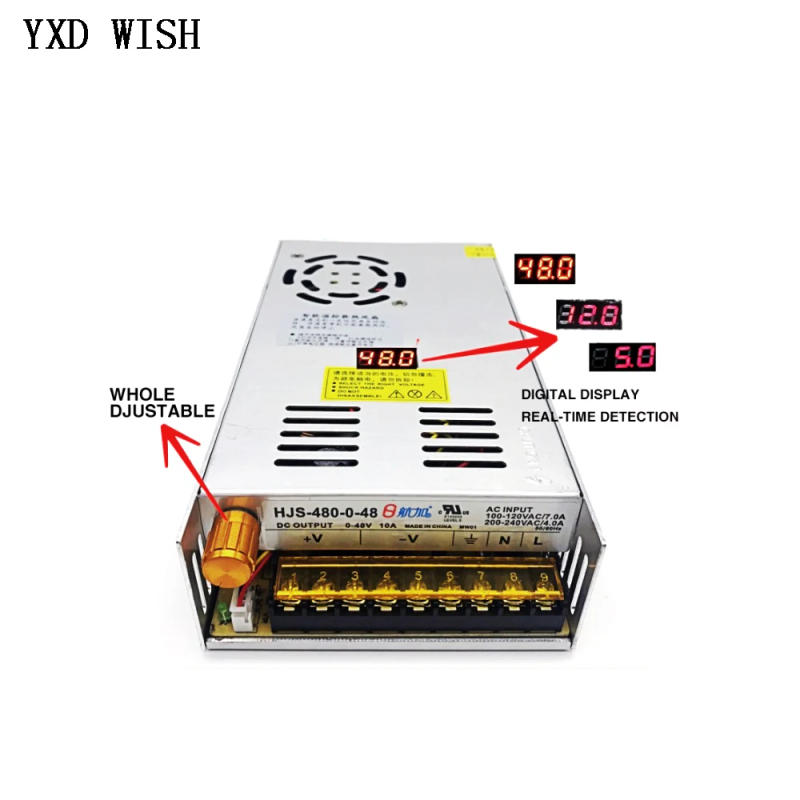 Description Picture 4 of item480W Digital Display Switching Power Supply Adjustable Voltage 0-48V AC 110/220V to DC 48V 10A Transformer Power Adapter