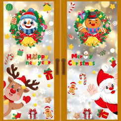 Santa Claus Snowman Reindeer Snowflake Glass Stickers Merry Christmas Decor for Home 2024 Xmas Ornaments Window Mirror Sticker