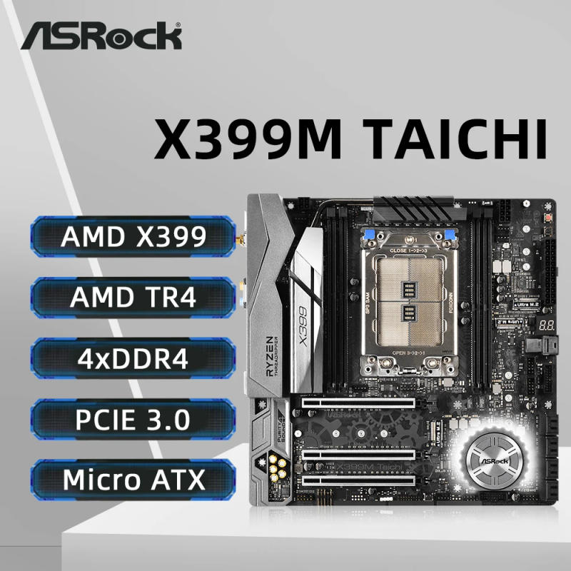 Description Picture 2 of itemASRock X399M Taichi Motherboard Support TR 2990WX 2970WX 2950X 2920X 1950X 1920 1900X CPUs Quad Channel DDR4 3600+ MHz NVME M.2