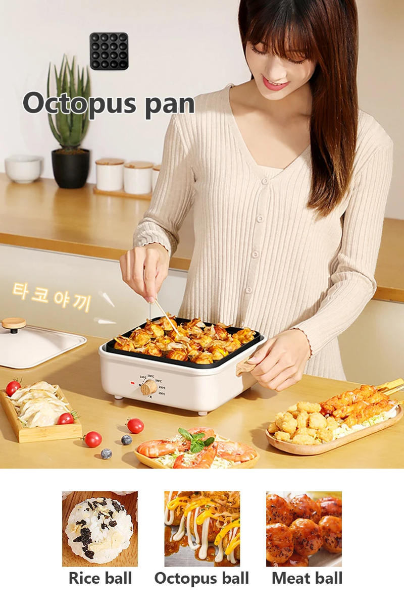Description Picture 6 of item3 in 1 Multifunction Cooking Pot Octopus Ball Machine Non-stick Smokeless Griller Thermostatic Hotpot Boiler Temperature Control