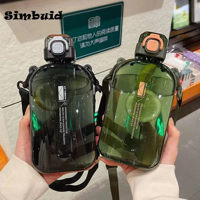 Description Picture 2 of itemFlat Square Transparent Water Bottle Portable Travel Drinkware with Adjustable Strap Slim Bottle for Outdoor Sport Camping