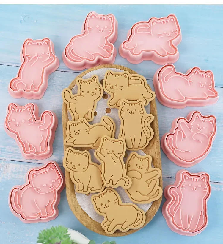 Description Picture 6 of item8Pcs Cat Cookie Mold Set Cartoon Cat Shape Cookie Stamp Fondant Cake Decoration Tools 3D Hand Pressure Plastic Biscuit Mold
