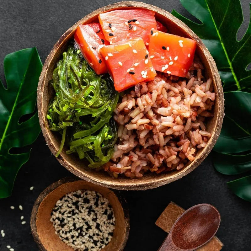 Description Picture 5 of item12-15cm Natural Coconut Bowl Dinner Set Fruit Salad Dessert Wooden Container Utensils Natural Coconut Bowls Kitchen Dinnerware