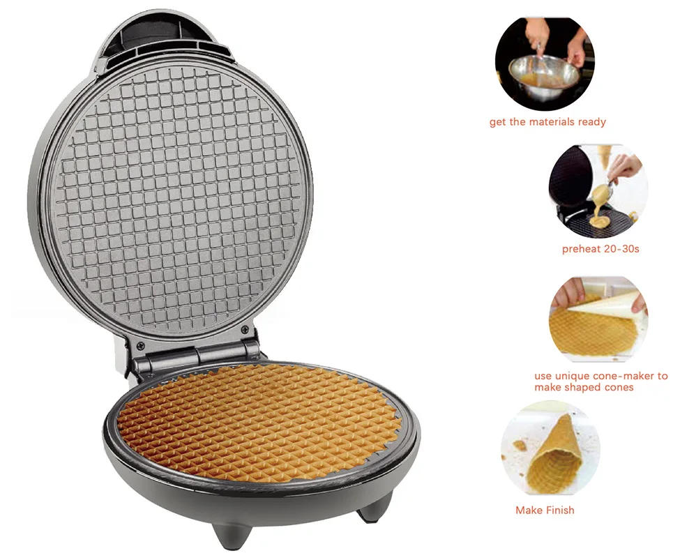 Description Picture 3 of itemElectric Crispy Egg Roll Maker Omelet Sandwich Iron Crepe Baking Pan Waffle Pancake Oven DIY Ice Cream Cone Machine EU Plug
