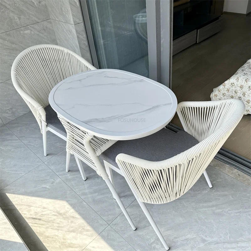 Description Picture 6 of itemModern Outdoor Balcony Table and Chair Set Simple Garden Furniture Sets Terrace Leisure Tea Table Rattan Chair Three-piece Set Y