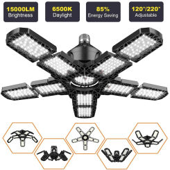 LED Garage Light with 3/5/10 Adjustable Panels Ceiling Light E27/E26 LED Bulb Night Lamp for Workshop Garage Industrial Lighting