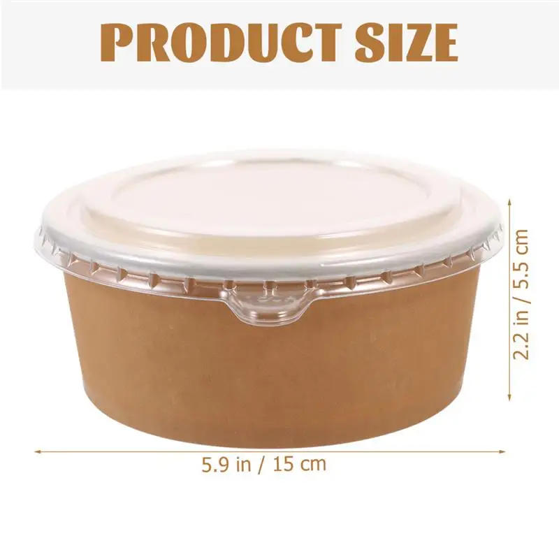 Description Picture 2 of item20pcs Bowls Paper Containers Lids With Soup Disposable Meal Cups Salad Food Kraft Box Cream Ice Snack Storage Candy Round Sundae