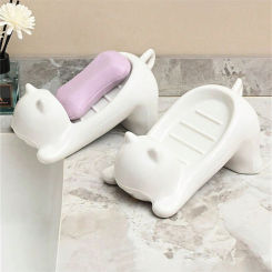 1pc Cat Plastic Soap Box ABS Creative Water Free Bathroom Soap Box Storage Rack Sanitary Drain
