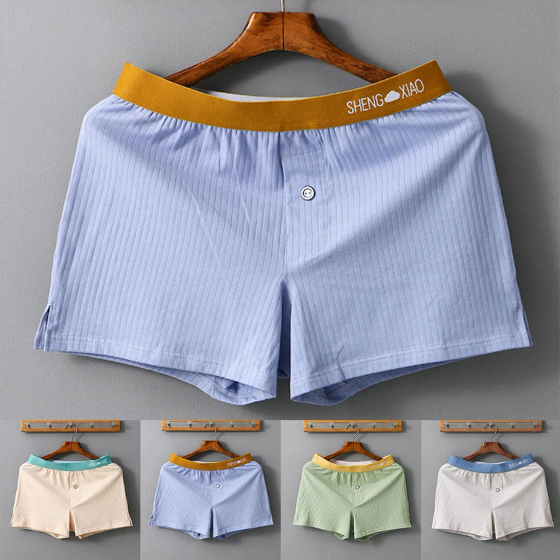 Description Picture 2 of itemMen Cotton Boxers Soft Skin-friendly Shorts Trunks Loose Patchwork Underwear Solid Swim Underpants Summer Breathable Homewear