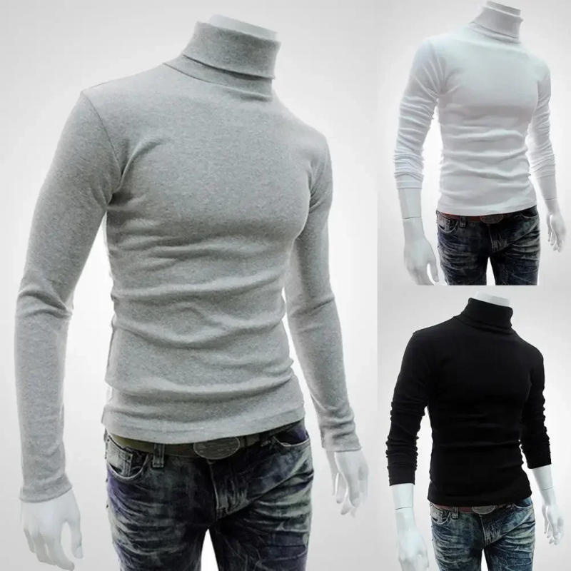 Description Picture 2 of itemTurtleneck Shirt Winter Men Solid Soft Top Autumn Pullover Color Sleeve Stretchy Fashion Slim Long Knitted