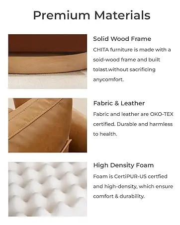 Description Picture 4 of itemCHITA Mid-Century Modern Dining Chair, Upholstered Fabric Accent Chair for Dining Room, Set of 2, Flax Beige in Fabric