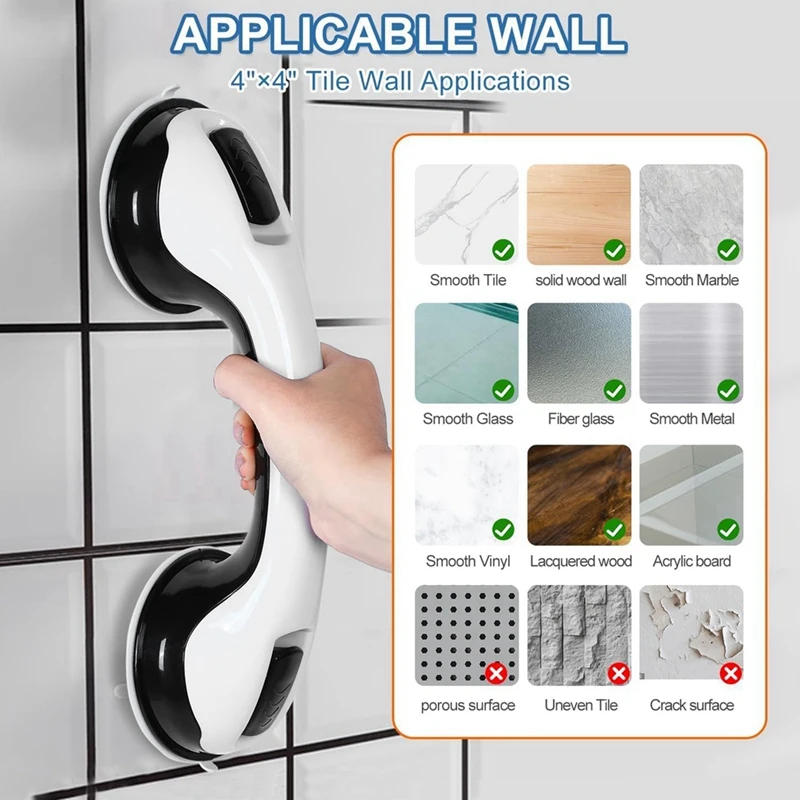 Description Picture 6 of item2 Pack Shower Handle 11.4 Inch Suction Shower Bar, Safety Bars For Shower Chair, Bathroom Grab Bar