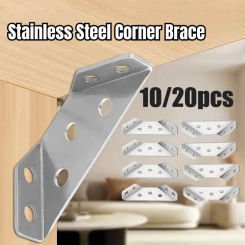 10/20pcs Stainless Steel Angle Corner Brackets Universal Furniture Corner Connector Brace Joint Fastener Bedframe Cabinet Drawer