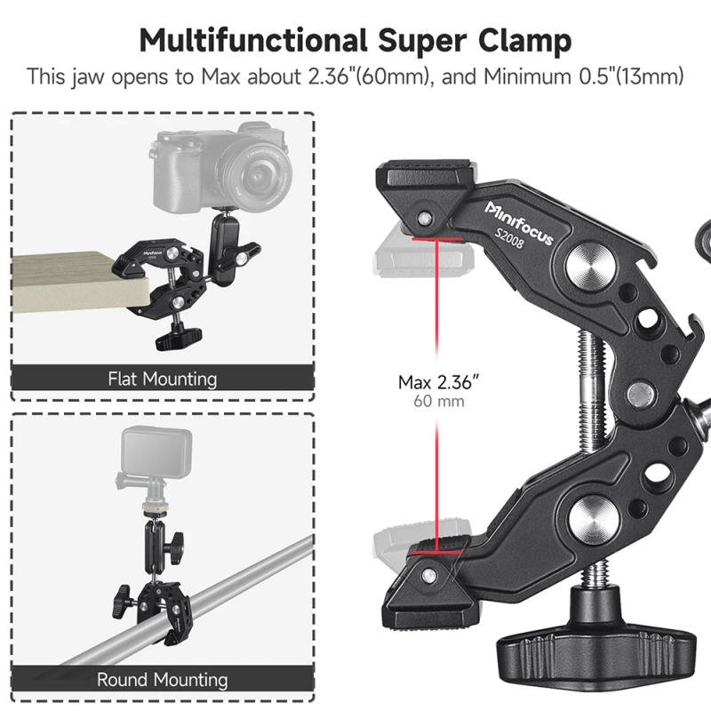 Description Picture 3 of itemSuper Clamp Camera Clamp Mount Monitor 360° Ballhead Magic Arm Double Ball Head Adapter for Canon Nikon DSLR Camera/Gopro/Light