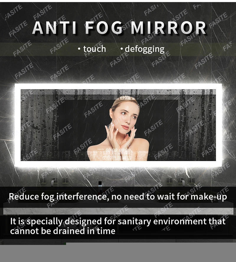 Description Picture 6 of itemFogless Smart Bathroom Mirror With Bluetooth Speaker Aesthetic Shower Nordic Touch Control Led Lighting Makeup Home Decor WWHYH