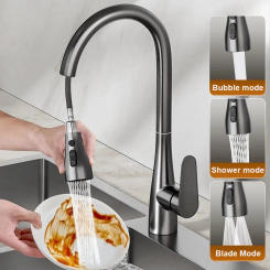 Black Thickened Brass Kitchen Faucet Deck Mounted Pull Out Spout Kitchen Sink Mixer Tap Single Level Stream Sprayer Nozzle Tap