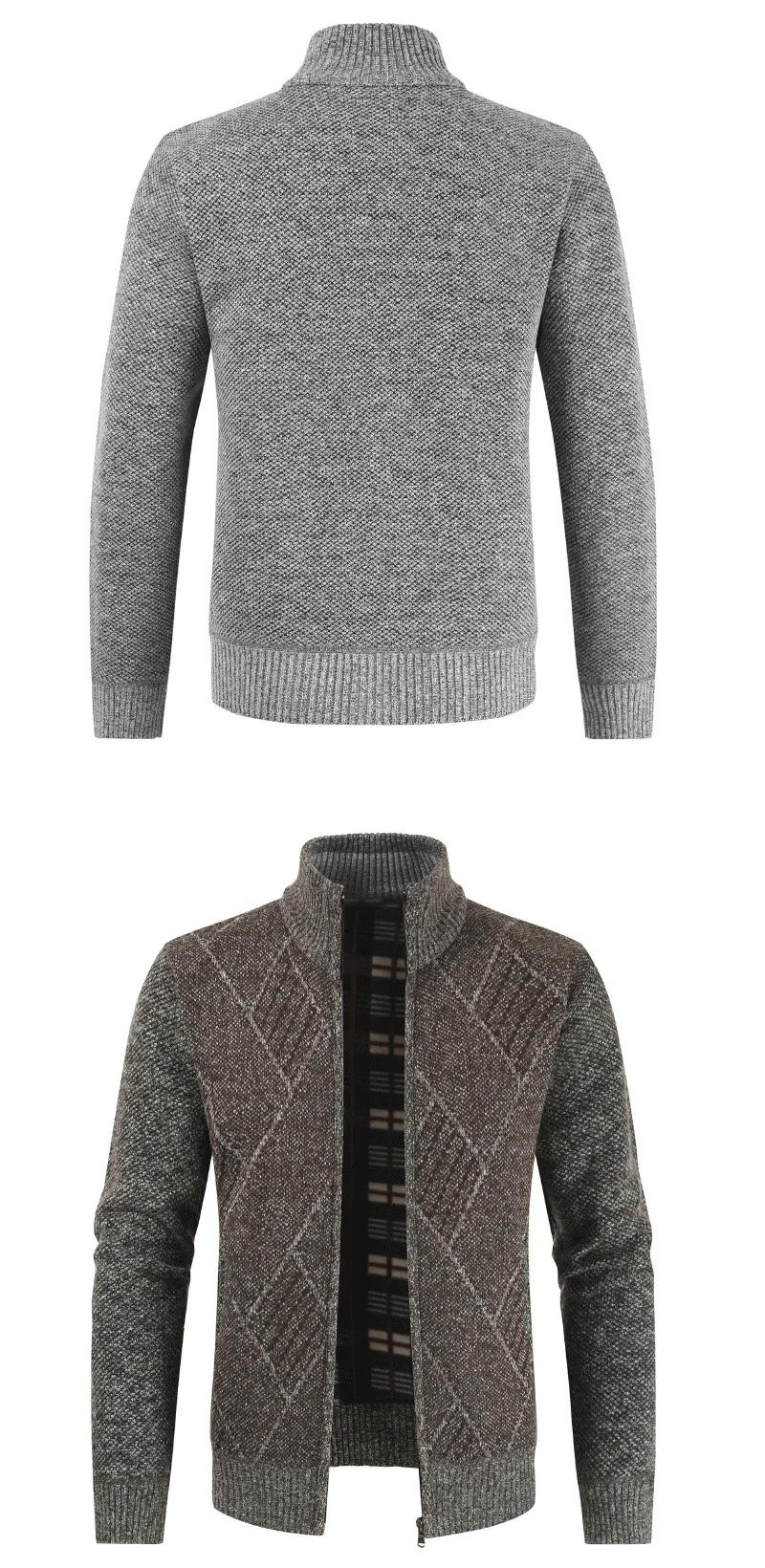 Description Picture 4 of item2023 New Men's Sweater Youth Fashion Trend Zipper Cardigan Stand Up Collar Plaid Casual Sweater Coat