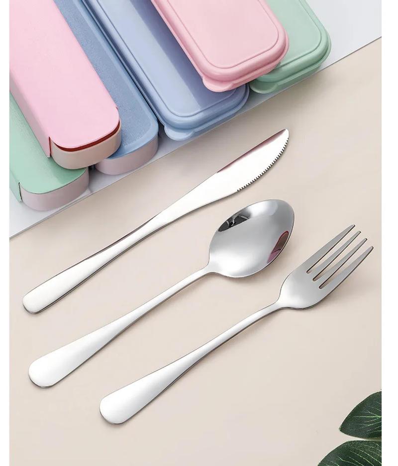 Description Picture 6 of item3/4pcs Tableware Set Portable Cutlery Dinner Stainless Steel Solid Simple Style Knife Fork Spoon Travel Flatware with Box