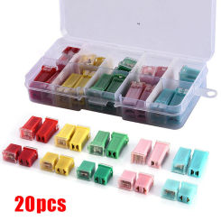 20Pcs Mini Car Fuse Combination Kit Square Fuse 20A 30A 40A 50A 60A AMP Set Automotive Car Fuse With Plastic Box