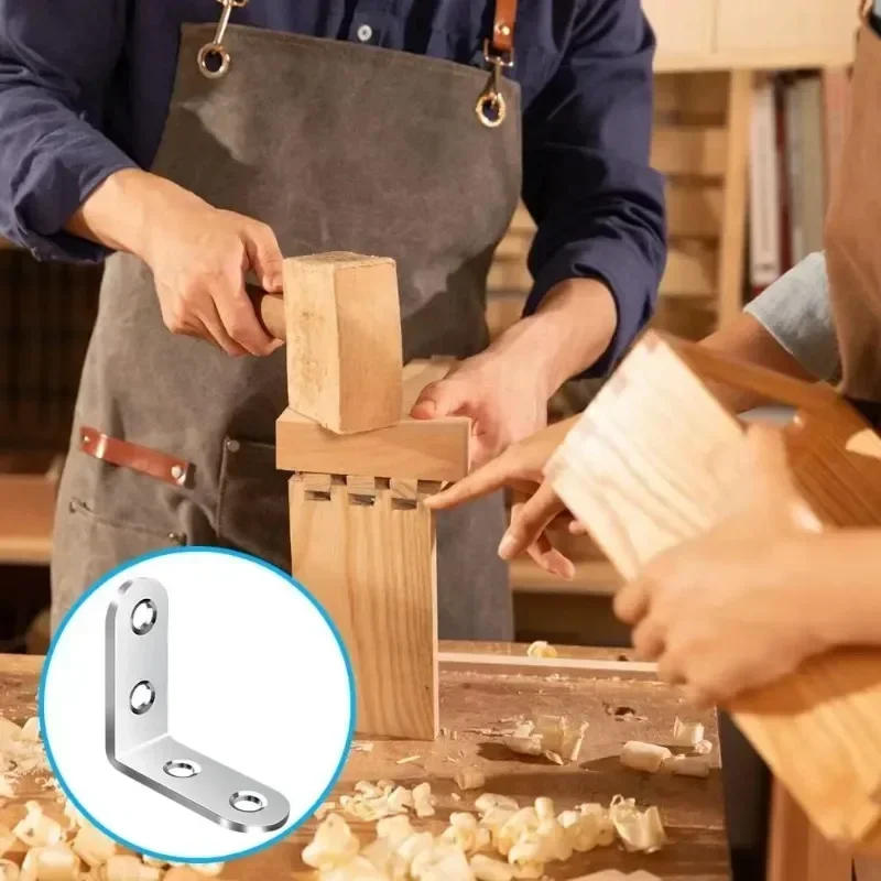 Description Picture 6 of itemStainless Steel L Shaped Corner Brace Metal L Right Angle Connector Brackets for Furniture Cabinet Support Frame Shelf Fasteners