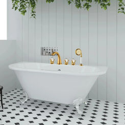 Tuqiu Gold Bathtub Faucet Set Widespread Tub Sink Mixer Tap  Brass Crystal Bathroom Bath Shower faucet with Hand shower Head