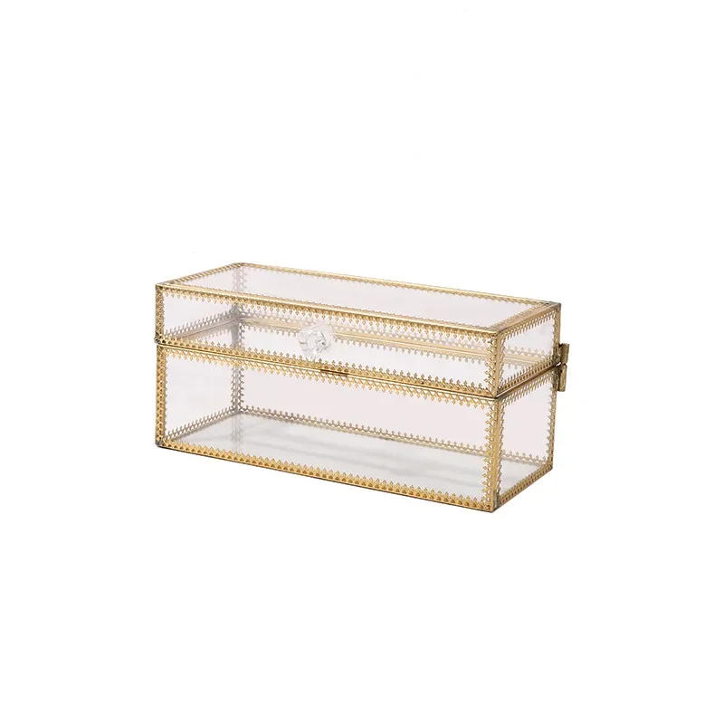 Description Picture 5 of itemMetal Glass Jewelry Box Lipstick Cosmetics Storage Ornament Living Room Desktop Organizer Modern Home Ring Earring