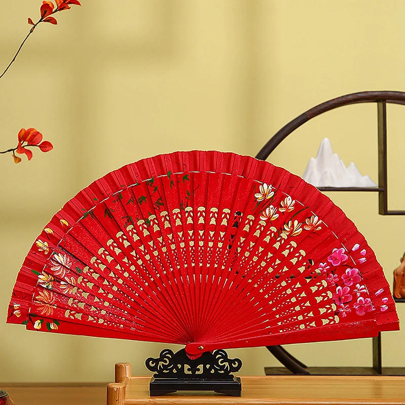 Description Picture 6 of itemFolding Fan Wood Spanish Fan for Dancing Printing Hand Folding Fan Home Decoration Ornaments Craft Gifts for Guest
