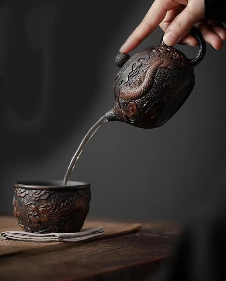 Description Picture 6 of itemBoutique Purple Pottery Tea Cup Master Cup Handmade Purple Sand Teacup Chinese Tea Set Single Cups Tea Bowl Tea Table Decoration