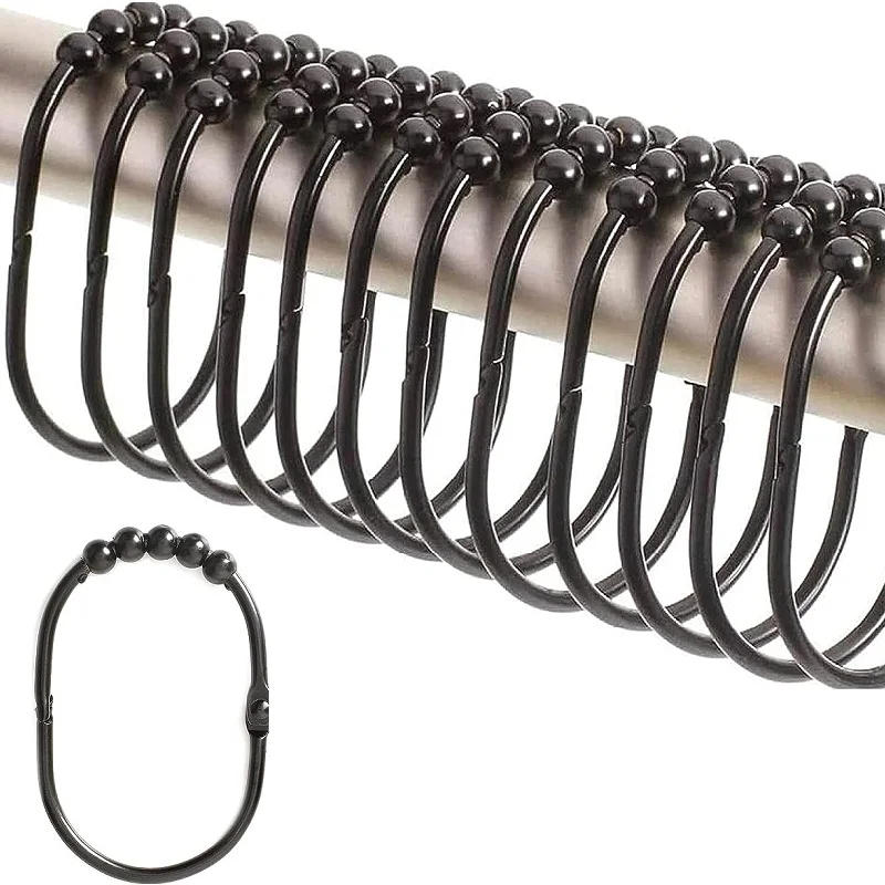 Description Picture 4 of itemShower Curtain Hooks Rings Double Glide Shower Curtain Rings, Rustproof Metal Heavy Duty Roller Bathroom Shower Rods, Set of 12