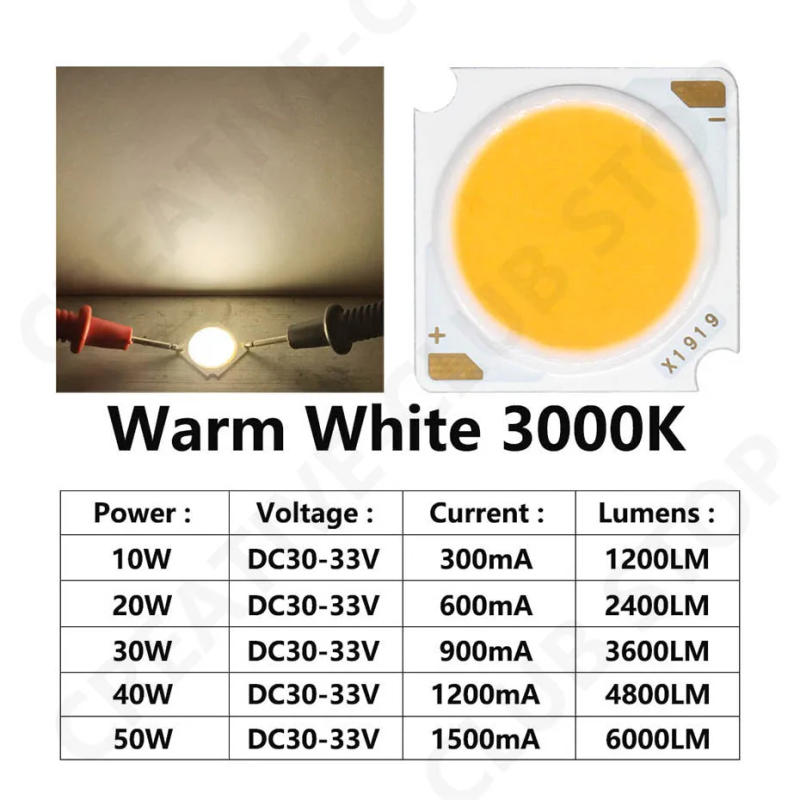 Description Picture 3 of item10pcs 1919 10W 20W 30W 40W LED COB Chip Light-emitting Diode Imported Bridgelux Crystal Chip DC30-33V DIY Downlight Panel Light