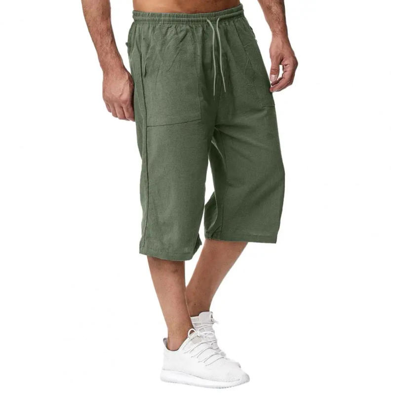 Description Picture 3 of itemCasual Trousers Men's Mid-rise Elastic Drawstring Wide Leg Pants with Pockets for Summer Streetwear Solid Color Mid-calf