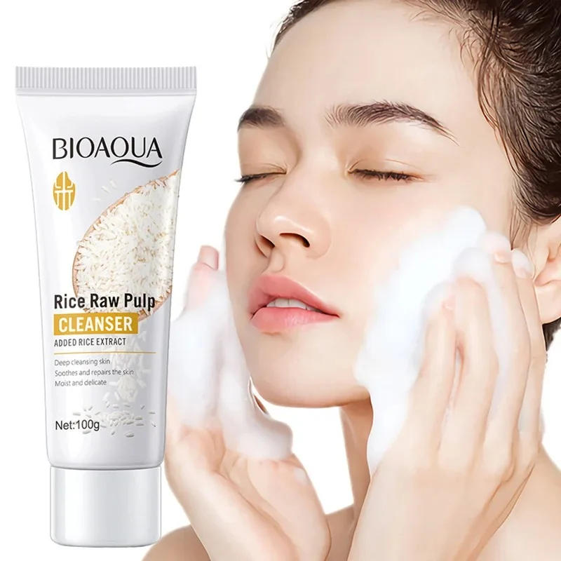 Description Picture 2 of itemBIOAQUA Rice Raw Pulp Facial Cleanser Face Wash Foam Skincare Moisturizing Skin Brightening Rejuvenation Face Cleanser Skin Care