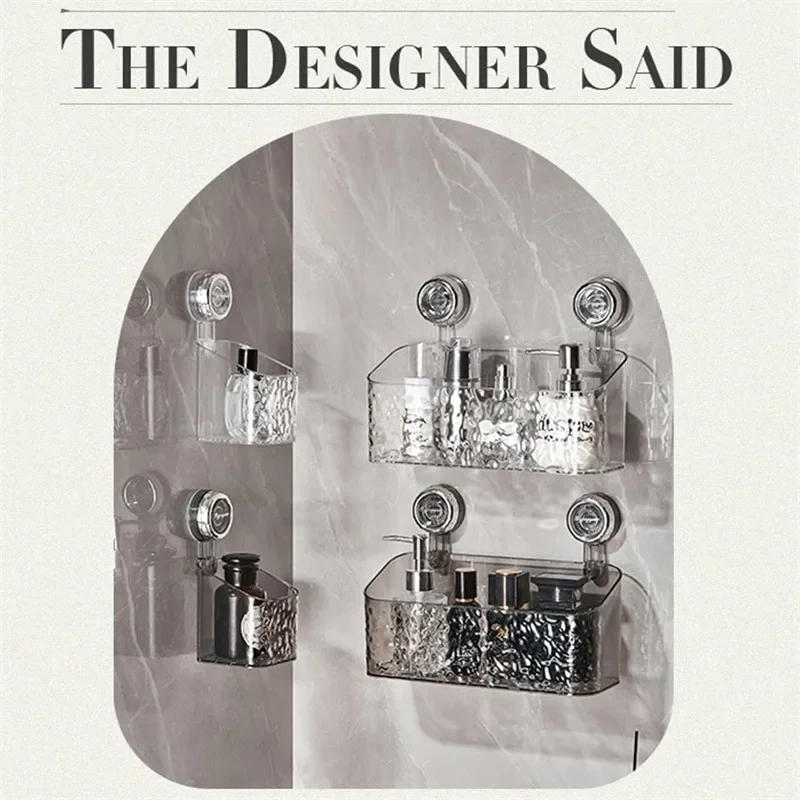 Description Picture 6 of itemBathroom Suction Cups Shower Shelves Light Luxury Glacier Pattern Punch Free Sorting Box Wall Mounted Storage Draining Basket