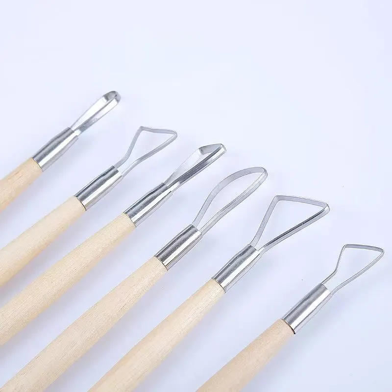 Description Picture 4 of item6PCS wooden handle wax pottery clay sculpture carving tool DIY pottery clay craft set Wood Knife Tool
