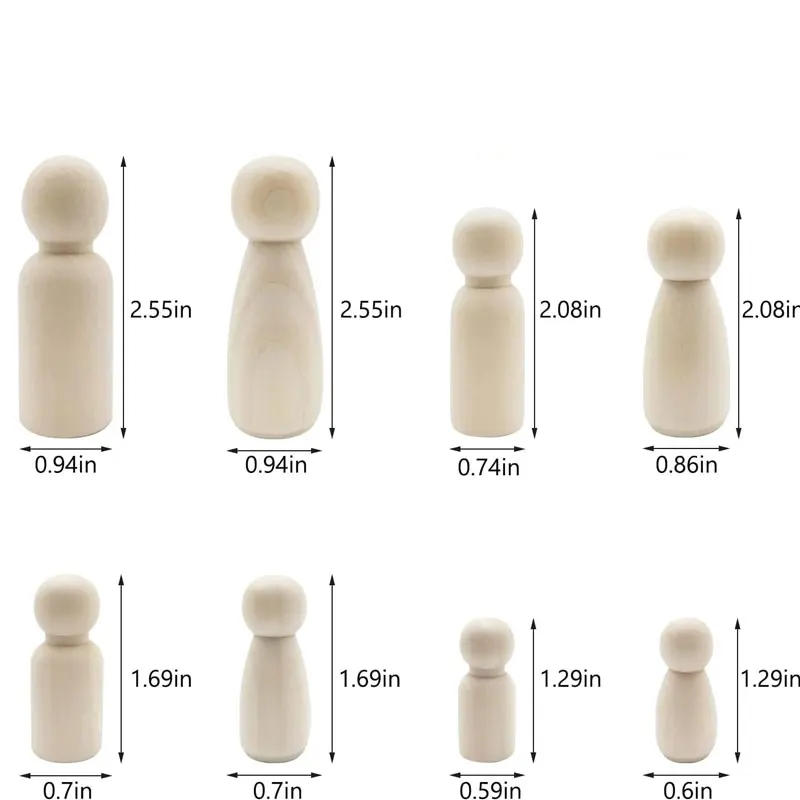Description Picture 3 of item35-90MM Unfinished Wooden Peg Dolls Peg People Wooden Figures Decor Peg Doll People for DIY Art Craft Painting Peg Game