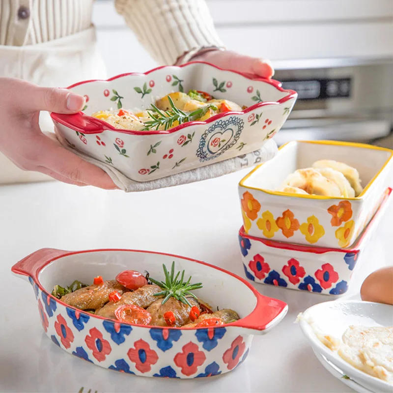 Description Picture 5 of itemCeramic Baking Dish Roasting Lasagna Pan  Rectangular Dish Bakeware Pan With Handle Oven Kitchen Baking Tool