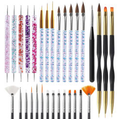 6/31Pcs Nail Art Brush Design Tip Painting Drawing Carving Dotting Pen FlatFan Liner Acrylic Gel UV Polish Manicure Tools