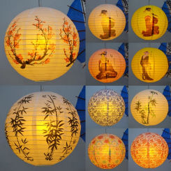 1pc Red White Plum Blossom Round Paper Lantern Lamp Shade Chinese Oriental Style Light Restaurant Wedding Party Home Decor Gifts