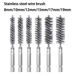 1x 8-19mm Steel Bore Wire Brush Tube Twisted Wire Cleaning Brush With Handle 1/4 Hex Shank Machinery Rust Washing Polishing Tool