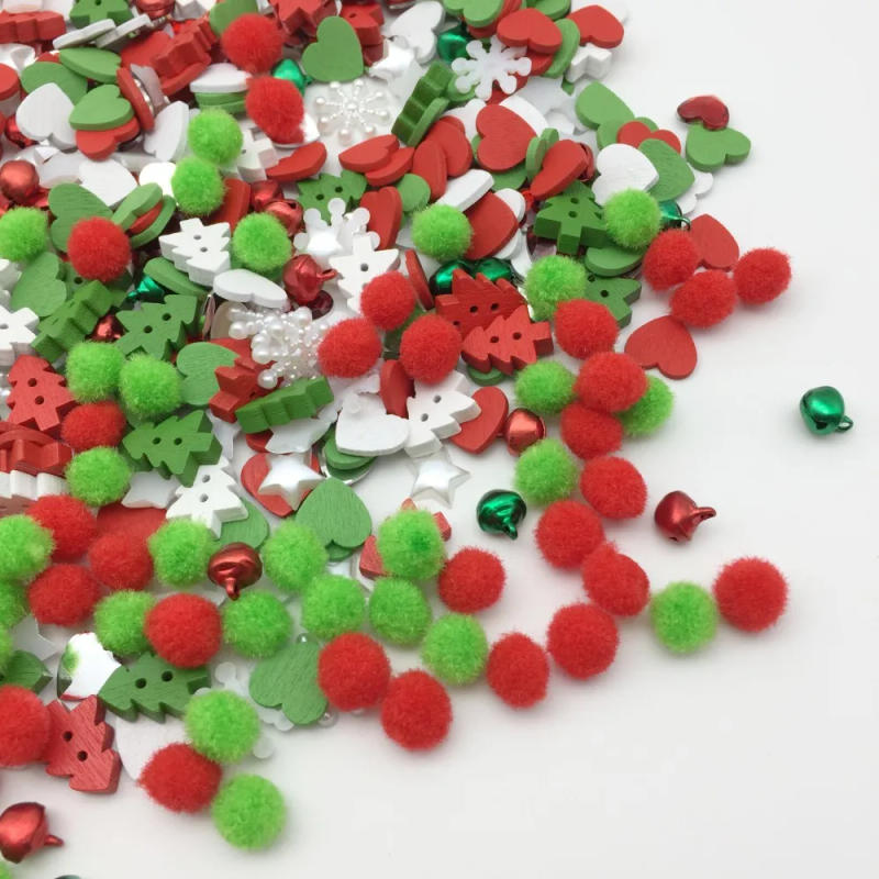 Description Picture 5 of item200pcs Christmas Bag of Mini Pom Poms Wood Xmas Tree Buttons Jingle Bell Snowflake Star Pearls Scrapbook Embellishment DIY Craft